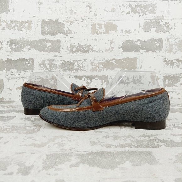 J Crew Grey with Brown Trim Calf Hair Lofers i351 - Picture 3 of 10